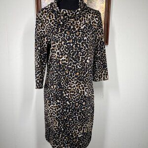 Tacera PETITE A-Line Dress Women's PM Turtle Neck Multicolor Leopard Print